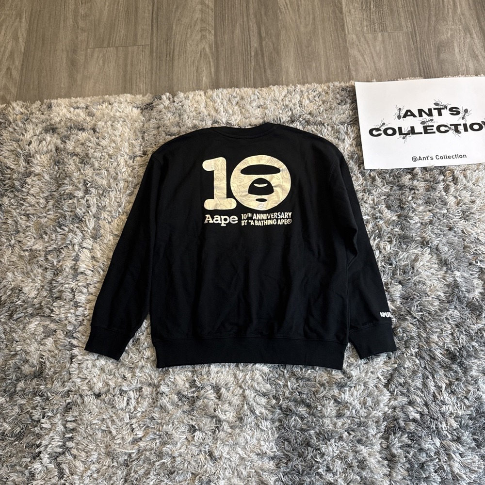 RARE BNWT Bape AAPE X Spalding 10TH Anniversary Moon Face Black Crewneck XL HTF - Picture 11 of 16